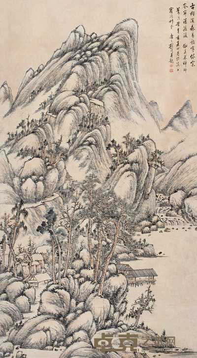 顾颐 1911年作 古树暮影图 立轴 157×86cm